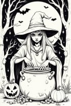 dibujo-para-colorear Bruja con Halloween