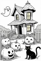 dibujo-para-colorear Casa embrujada de Halloween