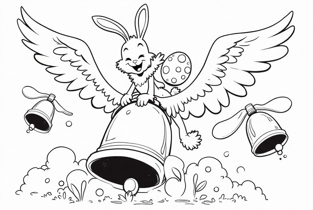 dibujo-para-colorear Conejito de Pascua en campana de Pascua