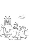Dibujos para colorear dragón delante del castillo