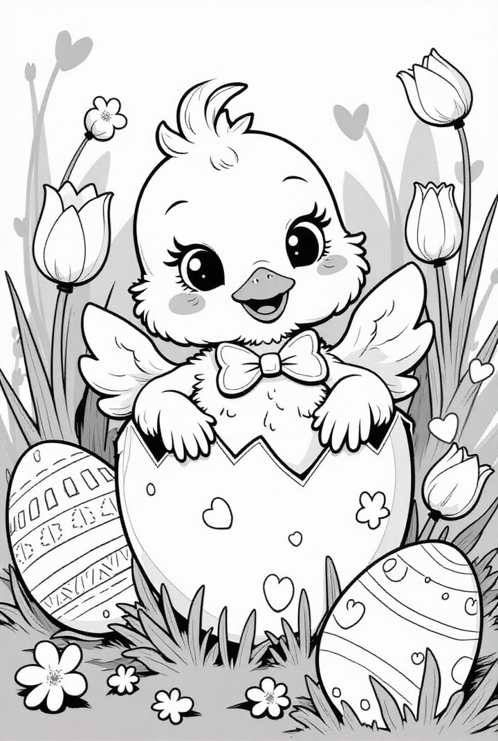 dibujo-para-colorear El pollito de Pascua sale del huevo