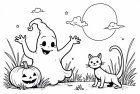 dibujo-para-colorear Halloween con fantasmas