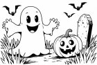 dibujo-para-colorear Halloween en el cementerio
