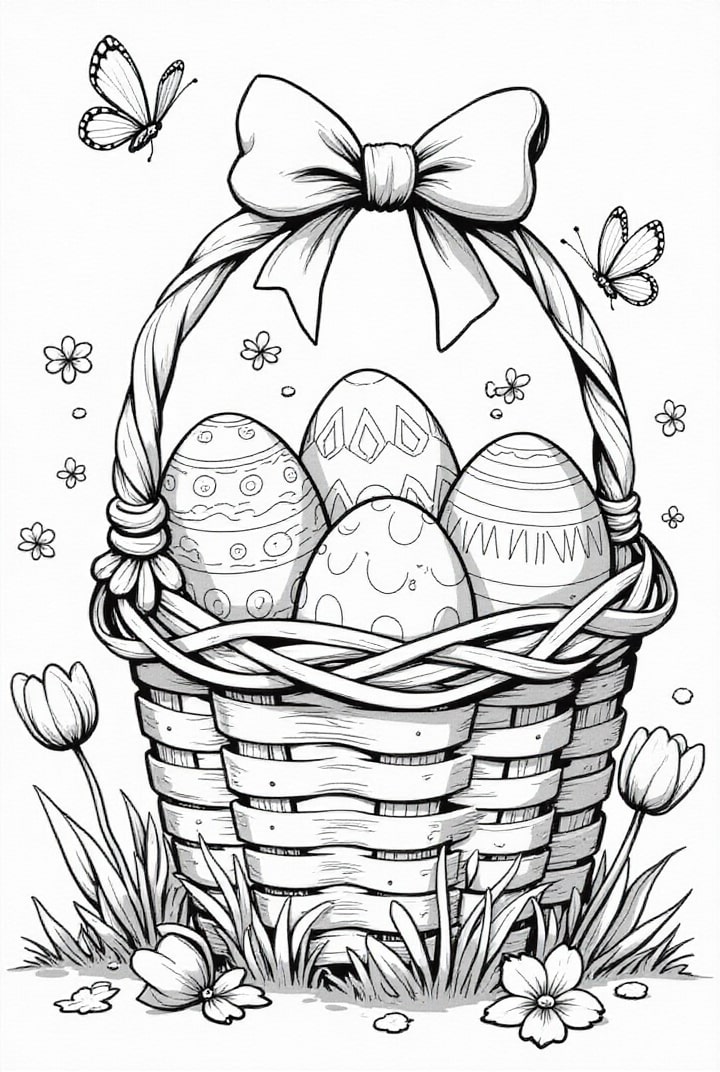dibujo-para-colorear huevos de pascua en la canasta