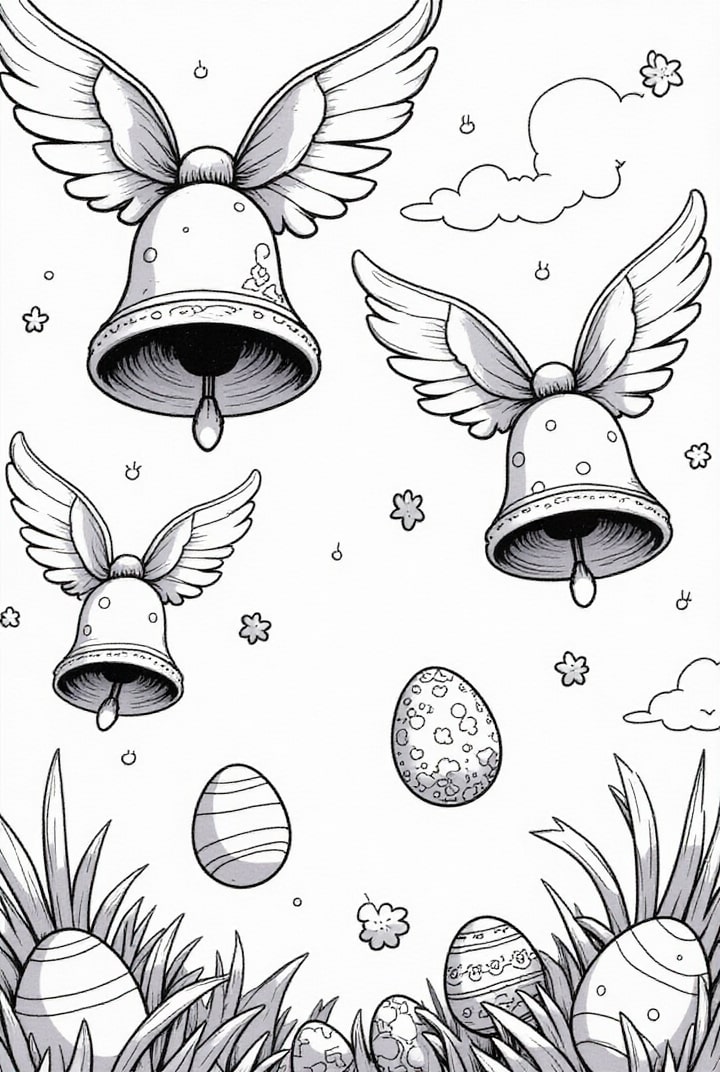 dibujo-para-colorear Las campanas de Pascua dispersan los huevos