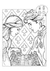 Dibujos para colorear príncipe y princesa jugando al ajedrez