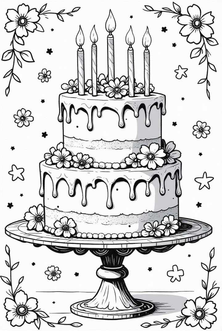 dibujo-para-colorear torta de cumpleaños
