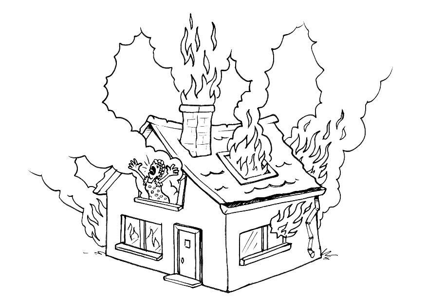 incendio en casa Dibujo para colorear incendio en casa
