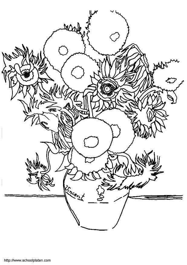 vincent van gogh - los girasoles Dibujo para colorear vincent van gogh - los girasoles