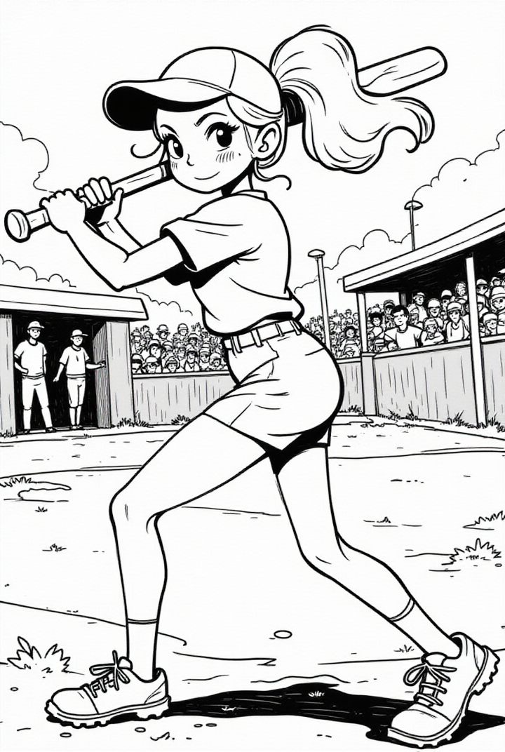 dibujo-para-colorear Chica en un partido de béisbol