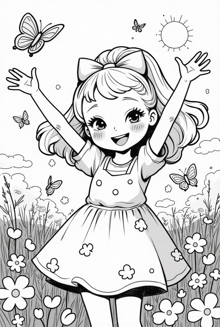 dibujo-para-colorear chica feliz