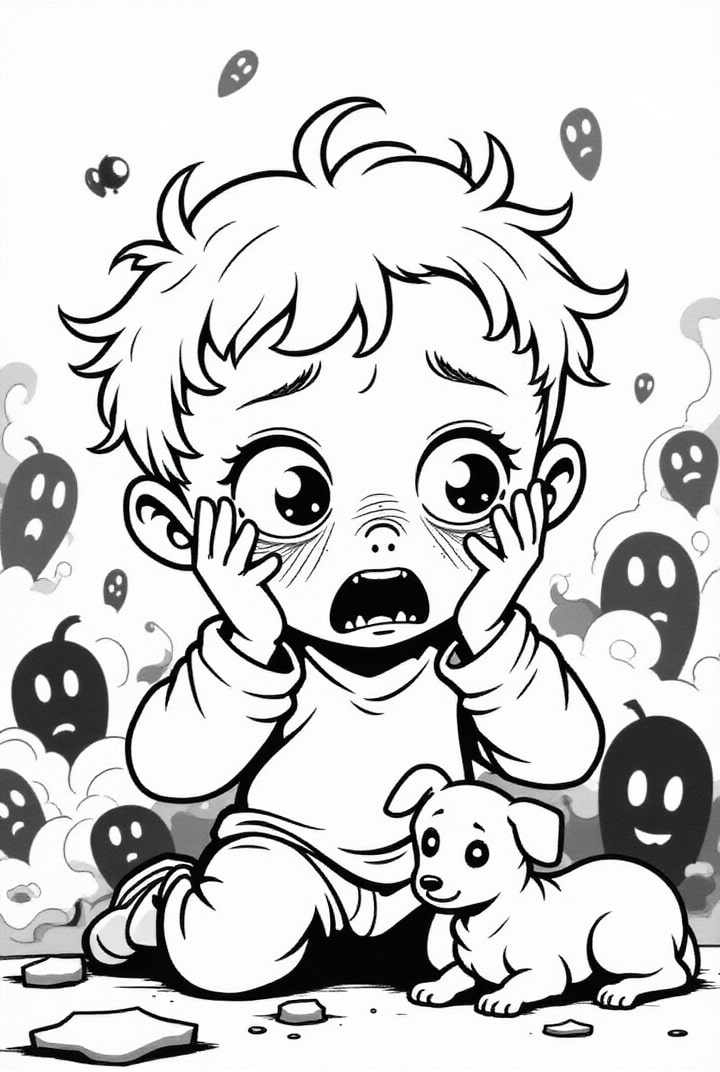 dibujo-para-colorear El niño tiene miedo