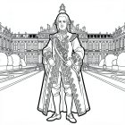 dibujo-para-colorear Luis XIV frente a su Palacio de Versalles.