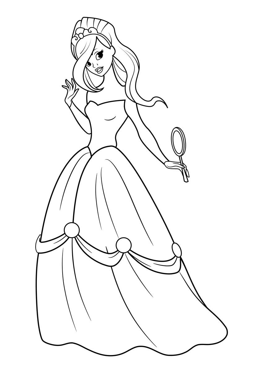 Dibujo para colorear princesa con espejo - Dibujos Para Imprimir Gratis ...