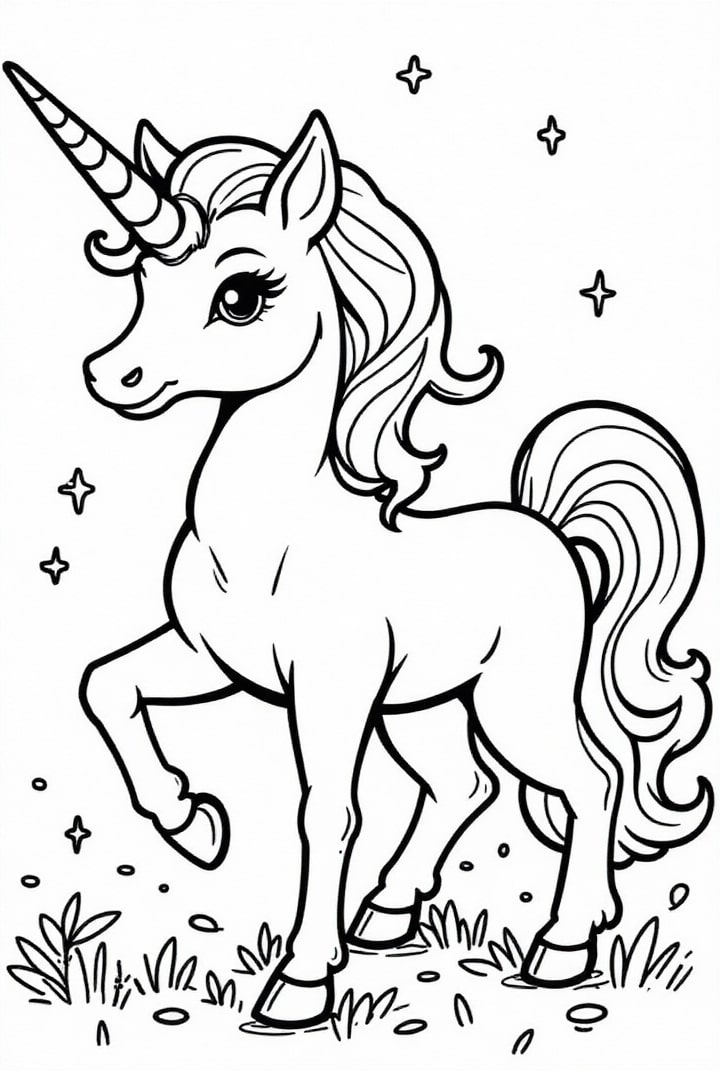 dibujo-para-colorear unicornio con estrellas