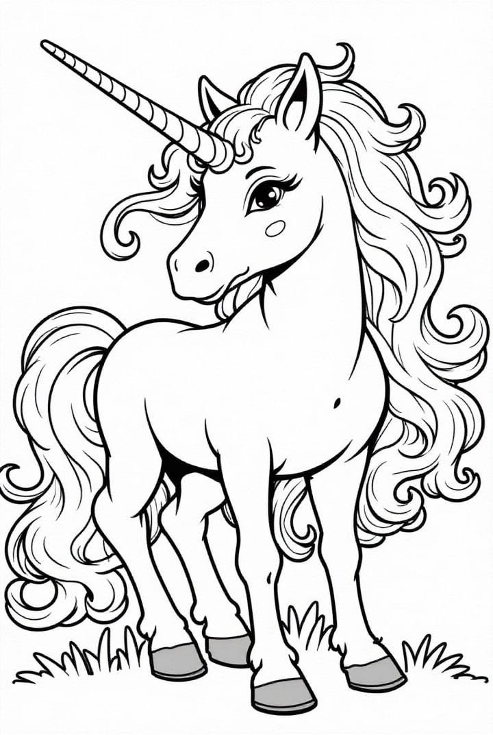 dibujo-para-colorear unicornio en el prado