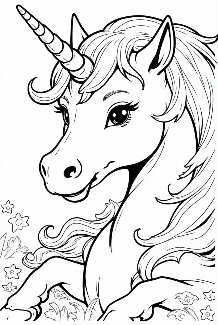 dibujo-para-colorear unicornio en el prado